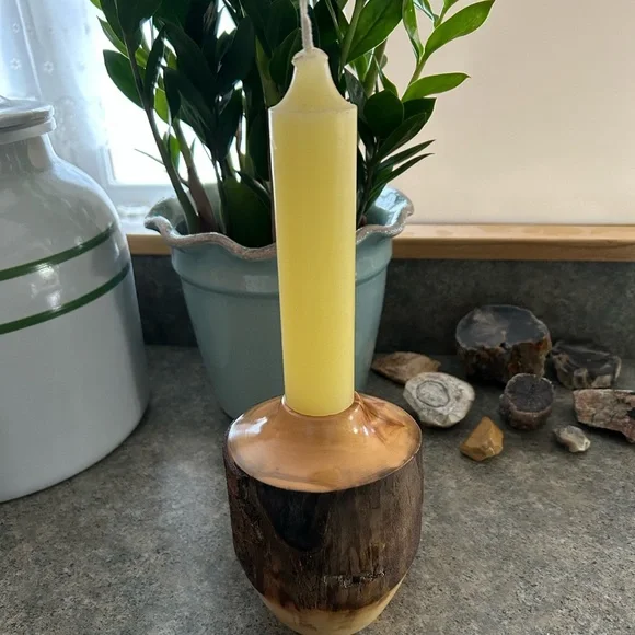 🕯️ Handmade Candle Holder, Aspen Wood, with Candle, Vintage, EUC, Western Decor - Picture 2 of 8